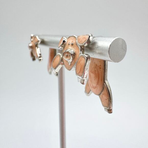 Vintage Edgar Berebi Pink Pig Front To Back Illusion Jacket Earrings Cute Funny - Picture 4 of 11